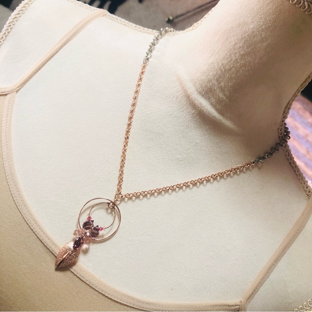 Hand crafted faceted glass crystal dual metal chain necklace